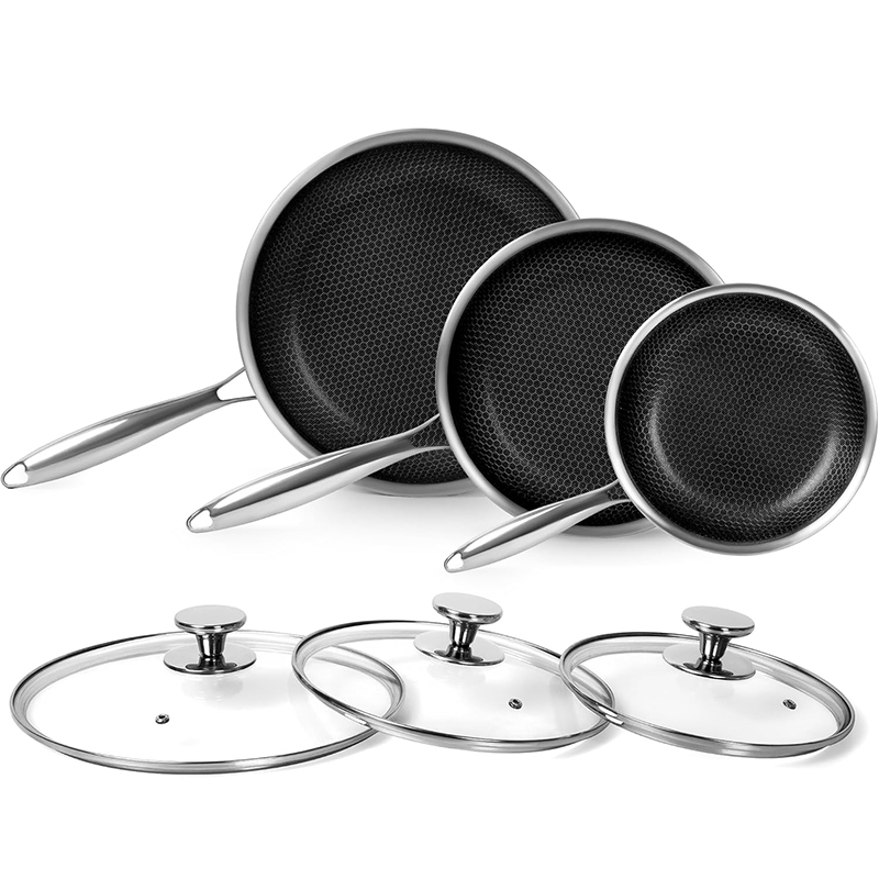 Crepe Pan Nonstick - ステンレス鋼フライパン蓋付きハニカムノンスティックフライパン非毒性フライパン卵オムレツパンキッチン調理器具 JT561