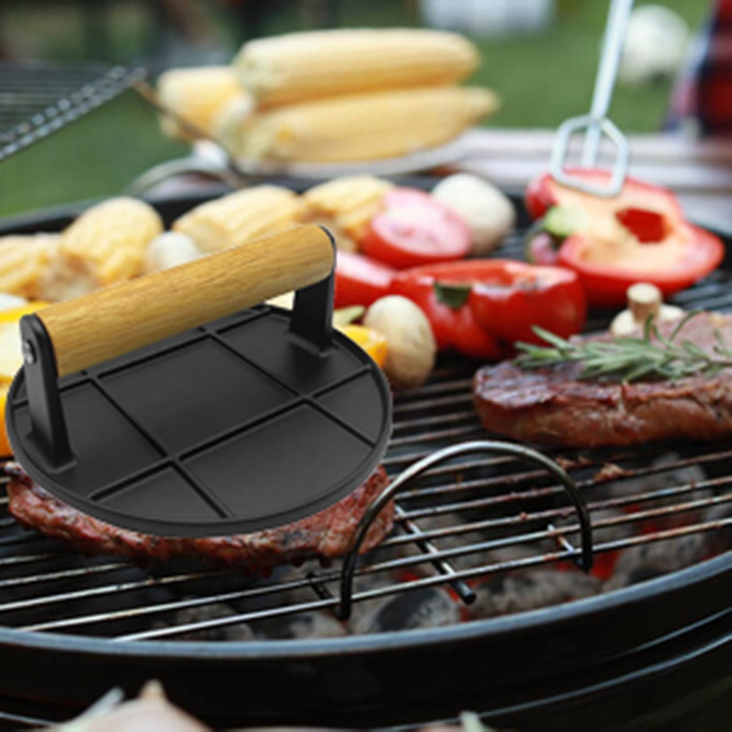 木製ハンドル付きスマッシュバーガー プレス、グリドル、サンド - Crepe Pan Nonstick のレビューと価格