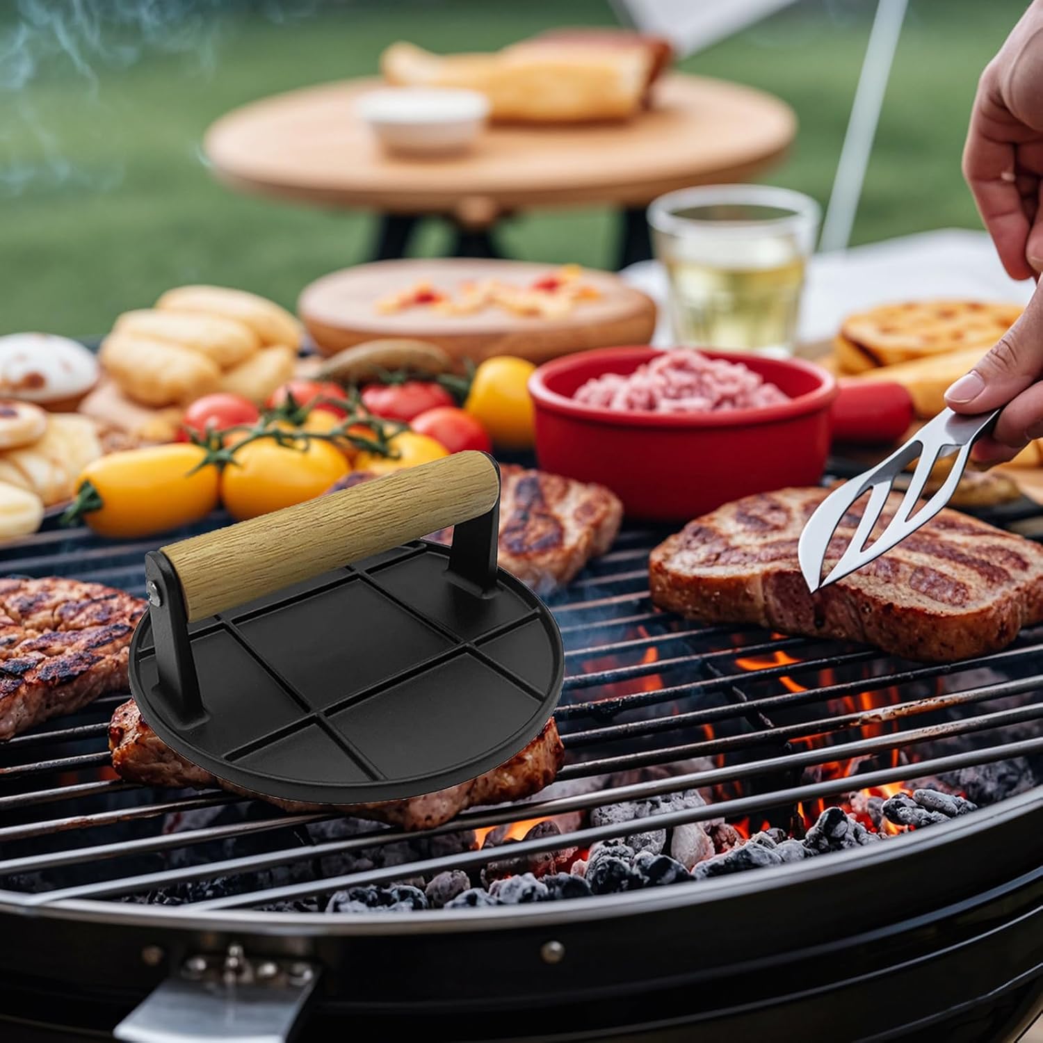 木製ハンドル付きスマッシュバーガー プレス、グリドル、サンド - Crepe Pan Nonstick のレビューと価格